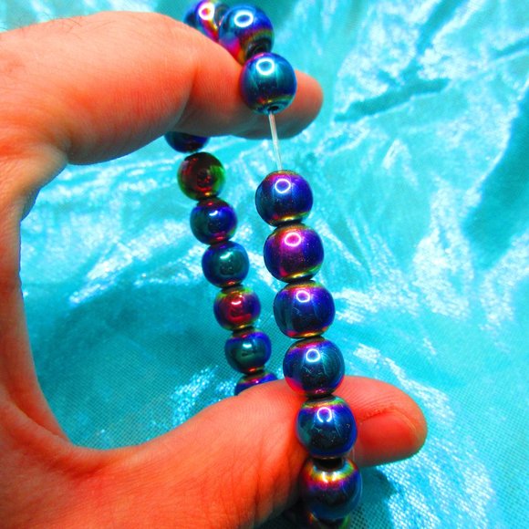 Rainbow Titanium Hematite 10mm Round 7" Stretchy Gemstone Bracelet - Picture 3 of 3